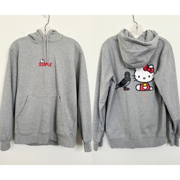 Staple Pigeon x Hello Kitty Hoodie Sweater Gray Heavyweight Cotton Unisex Small - Picture 1 of 9